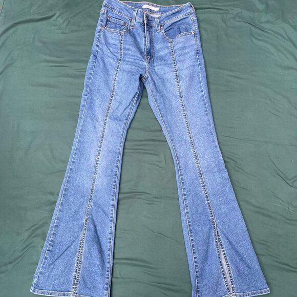 Levi's Denim 726 Meidum Wash Flare Split Leg High-rise Jeans Size 30 - Picture 2 of 8